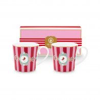 Pip Studio Love Birds Red-Pink Teetassen Set streifen 2-tlg. 0,30 L