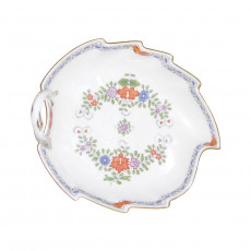 Meissen Neuer Ausschnitt - Indische Blumenmalerei zweiteilig bunt Kupferfarben mit Goldrand Arkusz konfetti / miska 19 cm