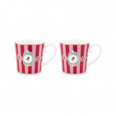 Pip Studio Love Birds Red-Pink Teetassen Set streifen 2-tlg. 0,30 L