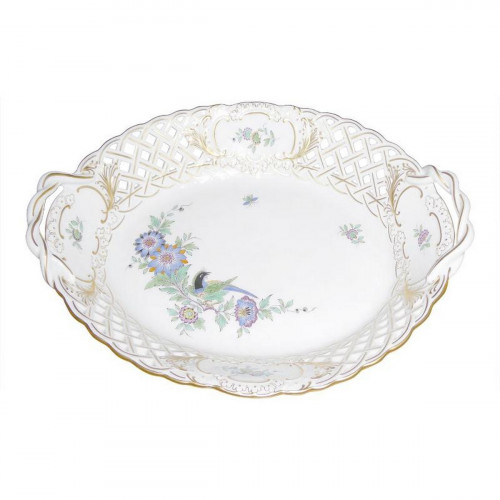 Meissen Neuer Ausschnitt - Indische Fels- Blumen- und Vogelmalerei 125 bunt mit Goldrand Cesto com abertura de 27 cm