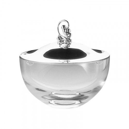 Robbe & Berking Tafelgeräte 925 Sterling Silber Tigela de vidro de cristal com tampa de prata e guarnição de prata d: 14 cm
