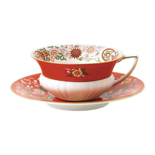 Wedgwood Wonderlust Cana de ceai Crimson Orient 0,15 L cu farfurioară 15 cm 2 piese.
