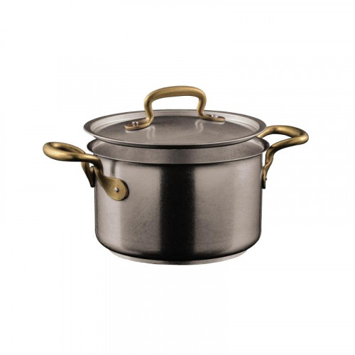 Sambonet 1965 Vintage - Edelstahl matt 18/10 Oală / cratiță cu capac d: 16 cm / h: 9,5 cm / 1,9 L