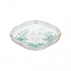 Meissen Neuer Ausschnitt - Indische Malerei 2 mit Kante grün Goldpunkte mit Goldrand Bol 10 cm