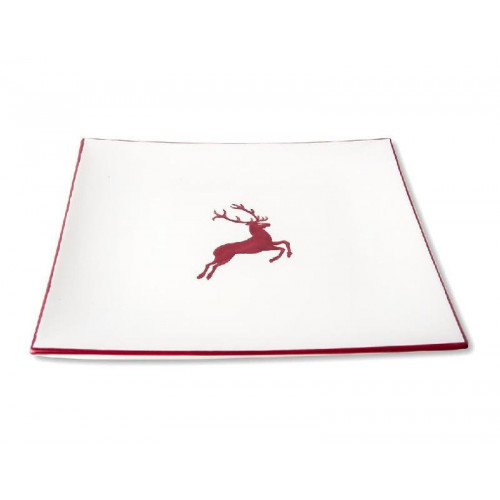 Gmundner Keramik Bordeauxroter Hirsch Tallrik 26x26x2,2 cm