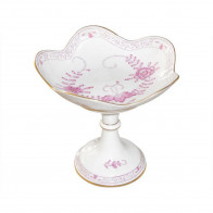 Meissen Neuer Ausschnitt - Indische Malerei 2 mit Kante purpur Goldpunkte mit Goldrand Skål på fot h: 14 cm / d: 14 cm