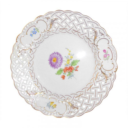 Meissen Neuer Ausschnitt - Blume 3 mitte bunt mit Goldrand Delikli tabak 21 cm