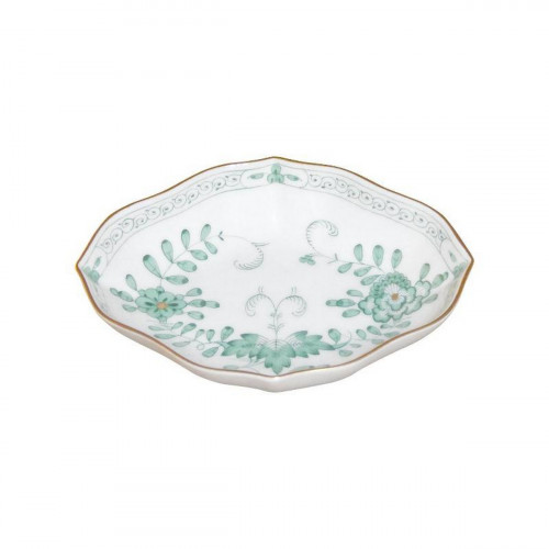 Meissen Neuer Ausschnitt - Indische Malerei 2 mit Kante grün Goldpunkte mit Goldrand Kase 10 cm