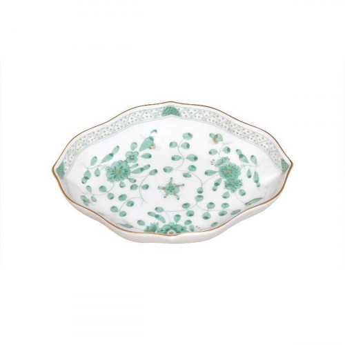 Meissen Neuer Ausschnitt - Indische Malerei grün Goldpunkte mit Goldrand Kase 12 cm