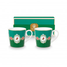 Pip Studio Love Birds Emerald-Green Teetassen Set 2-tlg. Mefallion grün 0,30 L