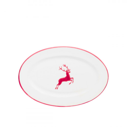 Gmundner Keramik Bordeauxroter Hirsch Oval plate with flag Gourmet 21x14x2.1 cm