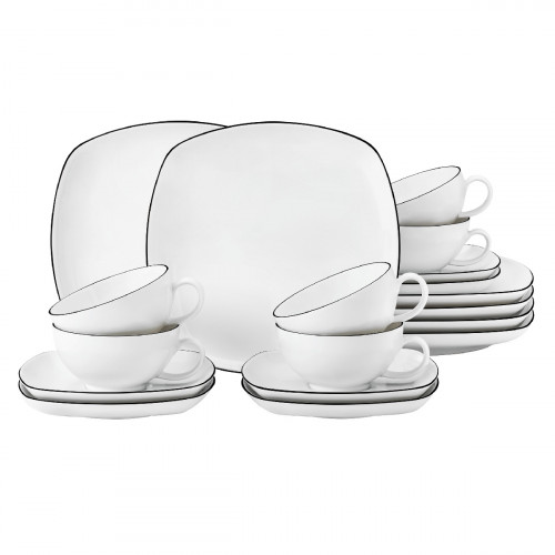 Seltmann Weiden Lido Black Line Tee-Set large square 18 pieces