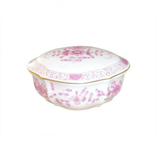 Meissen Neuer Ausschnitt - Indische Malerei 2 mit Kante purpur Goldpunkte mit Goldrand Box 10x8x4 cm