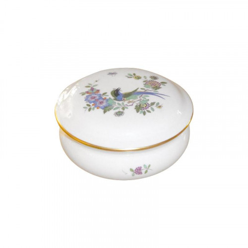 Meissen Neuer Ausschnitt - Indische Fels- Blumen- und Vogelmalerei 125 bunt mit Goldrand Box h: 5 cm / d: 10 cm