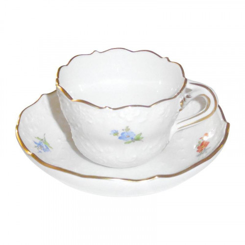 Meissen Neuer Ausschnitt - Gestreute Blümchen mit Goldrand Mocca-/espresso cup 2-piece
