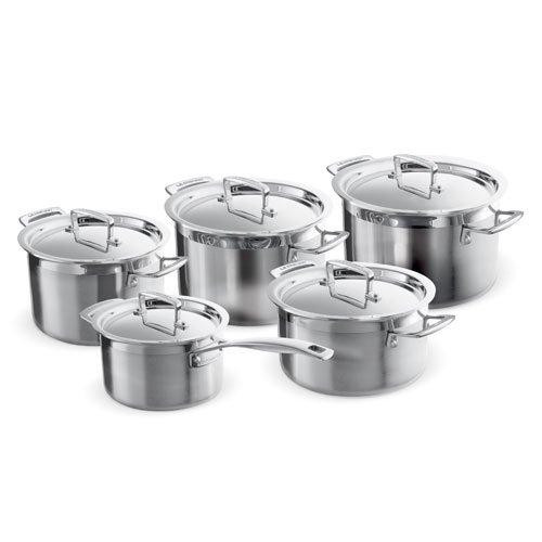 Le Creuset 3-PLY Edelstahl Kochgeschirr Professional set consisting of a meat pot, a roasting pan, and a cooking pot, 5 pieces