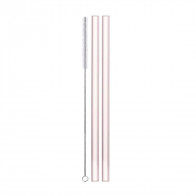 Eisch Gentleman Set of 2 glass straws in rosé with cleaning brush - in gift box l: 20 cm / d: 9 mm