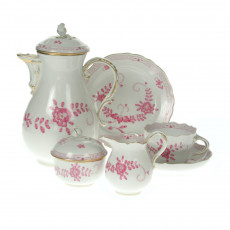 Meissen Neuer Ausschnitt - Indische Malerei 2 mit Kante purpur Goldpunkte mit Goldrand Coffee service for 6 people 21 pieces