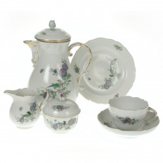 Meissen Neuer Ausschnitt - Indische Fels- Blumen- und Vogelmalerei 125 bunt mit Goldrand Coffee service for 6 people 21 pieces