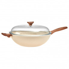 Sambonet Rock'n'Rose - aluminium non-stick Spadella wok pan with lid Rose d: 32 cm/ h: 9,5 cm / 5,7 L
