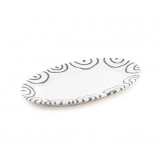 Gmundner ceramic grey flamed plate oval with flag Gourmet 21x14x2,1 cm