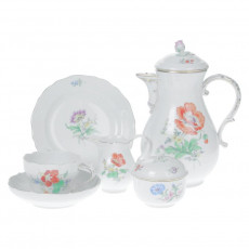 Meissen Neuer Ausschnitt - Blume 2 mitte bunt mit Goldrand Coffee service for 6 people 21 pieces