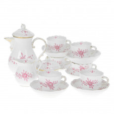 Meissen New cut - Indian painting 2 with edge purple gold dots with gold edge Espresso service 6 people 15 pcs.