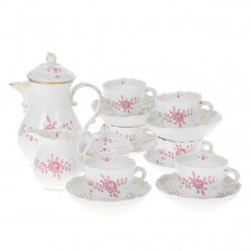 Meissen Neuer Ausschnitt - Indische Malerei 2 mit Kante purpur Goldpunkte mit Goldrand Espresso set for 6 people, 15 pieces