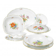 Meissen Neuer Ausschnitt - Bukett mitte bunt mit Goldrand Tableware set for 6 people 22 pieces