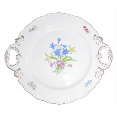 Meissen Neuer Ausschnitt - Blume 3 mitte bunt mit Goldrand Plate with 2 handles 30 cm