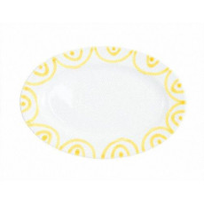 Gmundner ceramic yellow flamed oval plate with flag Gourmet 21x14x2,1 cm