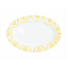 Gmundner Keramik Gelbgeflammt Oval plate with flag Gourmet 21x14x2.1 cm