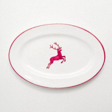 Gmundner Keramik Bordeauxroter Hirsch Oval plate with flag Gourmet 21x14x2.1 cm