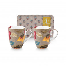 Pip Studio Blooming Tales Khaki Becher mit Henkel Set 2-tlg. 0,36 L