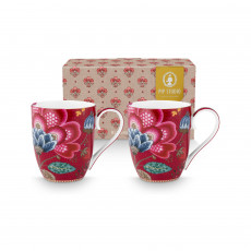 Pip Studio Blooming Tales Dark Red Mug with handle set XL 2-piece