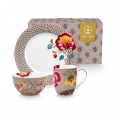 Pip Studio Blooming Tales Khaki Frühstücksset 3-tlg.