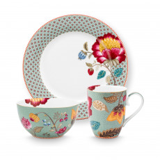 Pip Studio Blooming Tales Blue Frühstücksset 3-tlg.
