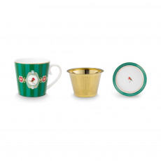 Pip Studio Love Birds Emerald-Green Tea for One Set streifen 3-tlg.