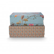 Pip Studio Blooming Tales Blue Schachtel Rechteckig Set 2-tlg.
