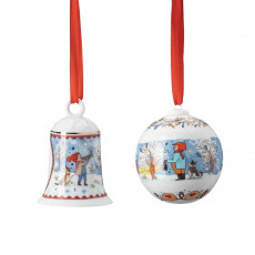 Hutschenreuther Jahresartikel Weihnachten 2022 Set 'Christmas Eve' 2 pcs. porcelain bell h: 7 cm / porcelain ball d: 6 cm