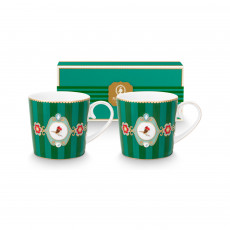 Pip Studio Love Birds Emerald-Green Kaffeetassen Set 2-tlg. streifen 0,19 L