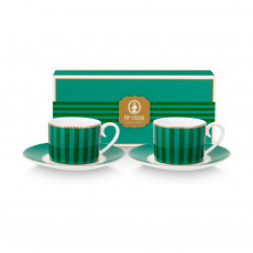 Pip Studio Love Birds Emerald-Green Espressotasse Set 4-tlg. streifen 0,10 L
