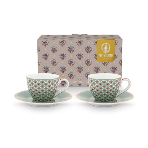 Pip Studio Blooming Tales Blue Set na espresso 4dílný 0,12 l