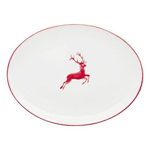 Gmundner Keramik Rubinroter Hirsch Oval tallerken 33x26x2,5 cm