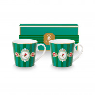 Pip Studio Love Birds Emerald-Green Teetassen Set 2-tlg. streifen 0,30 L