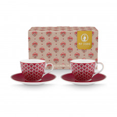 Pip Studio Blooming Tales Dark Red Espresso-sæt, 4 dele
