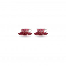 Pip Studio Blooming Tales Dark Red Espresso-sæt, 4 dele