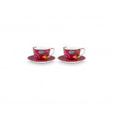 Pip Studio Blooming Tales Dark Red Te-sæt 4 dele