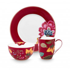 Pip Studio Blooming Tales Dark Red morgenmadssæt, 3 dele