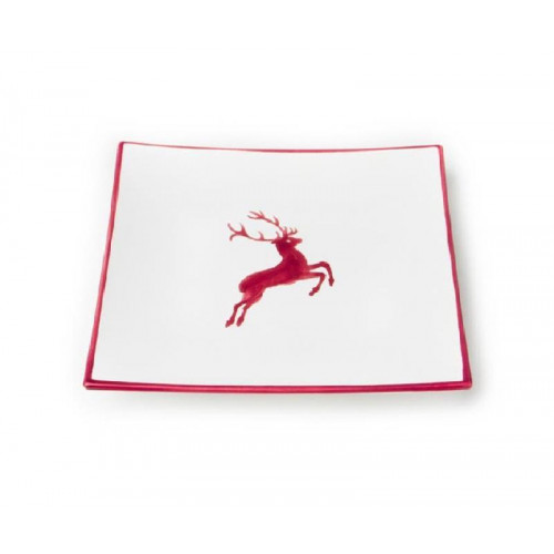 Gmundner Keramik Bordeauxroter Hirsch Plato de postre / plato de desayuno 20x20x2,6 cm